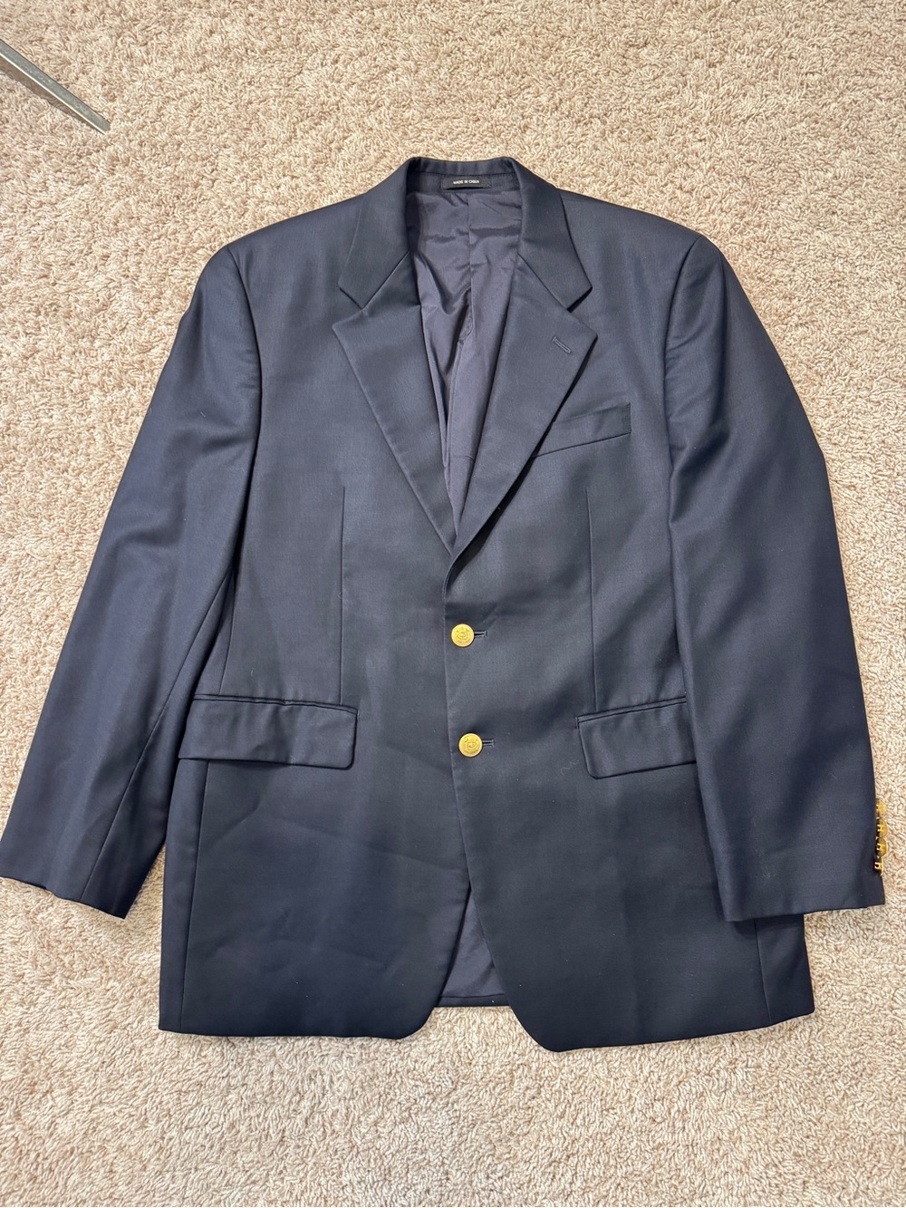 Lauren Ralph Lauren Mens Navy Blue 100% Wool Gold Button Blazer Sport Coat 38S